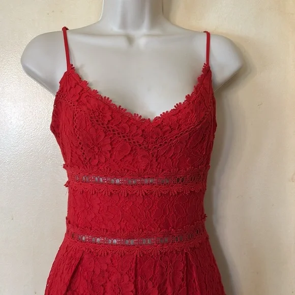 NSR Red lace tea length dress size S - Picture 4 of 13